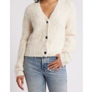 Woven Heart Cream Button-Up Cardigan